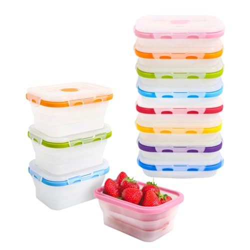 Collapsible Food Storage Containers with Lids (Assorted Colors 12oz-8pc)