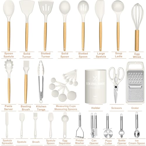 Silicone Kitchen Utensil Set (Cream White)