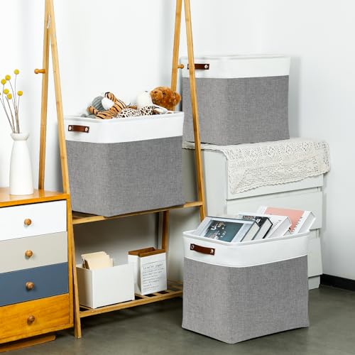 Storage Baskets 17 inch Large Basket for Blanket Living Room (White&Grey / XXL-17"x12"x15")