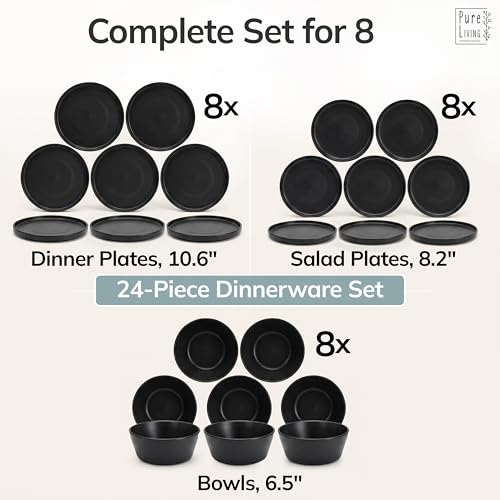 24 Piece Black Dinnerware Set for 8 (Matte Black / Set for 8 (24pcs))