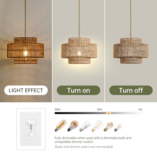 12.4" Rattan Pendant Light for Kitchen Island (Brown / 12.4" 1-Light)