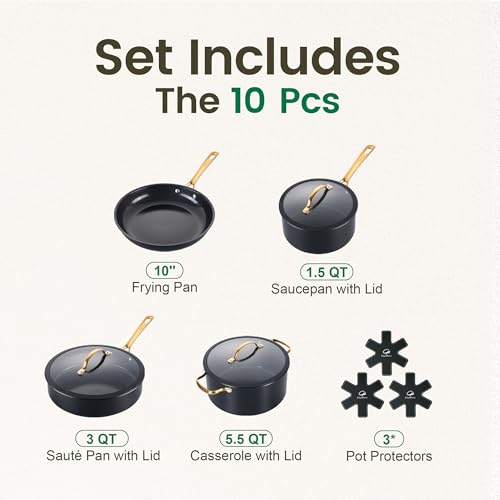 Ceramic Cookware Sets (Stone Black / 10 Pcs Set)