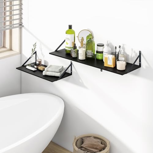 48W x 12D Deep Floating Shelves Set of 2 Black (Black With Black Metal Bracket / 48wx12dx5.8h)