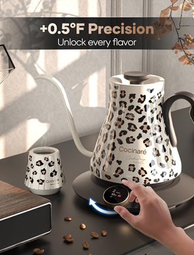 Color Changing Gooseneck Electric Kettle for Precision Brewing (Oat Leopard)