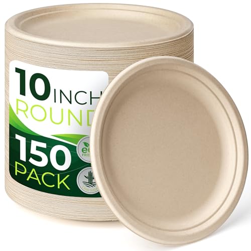 150PCS 100% Compostable Brown Paper Plate (Original / 10in(150count))