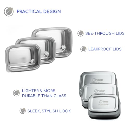 Stainless Steel Food Storage Containers with Clear Platinum Silicone Lids