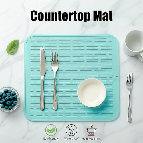 Silicone Dish Drying Mat for Multiple Usage (Mint / 18"L x 16"W)