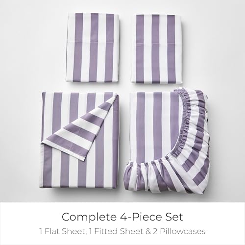 Iconic 4 Piece Sheet Set (3395 Oxford Stripe Hazy Lilac / California King)