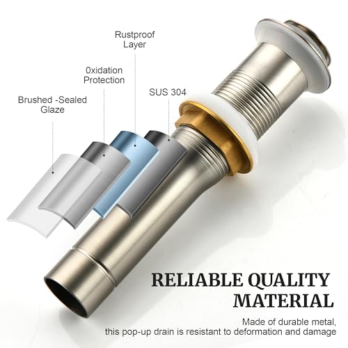 Pop up Sink Drain Stopper for Bathroom Vessel Vanity Sink Art Basin Brushed Nickel