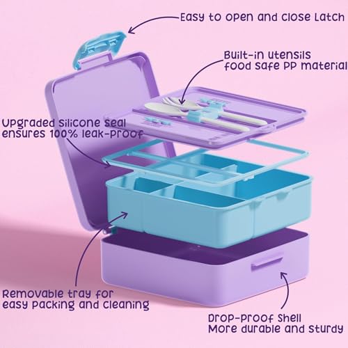Kids Bento Lunch Box with Toddler Insulated Water Bottle Lunch Bag (A9. Cotton Candy)