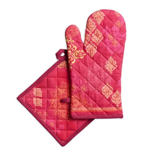100% Cotton Oven Mitt & Pot Holder Set (045 - Versailles / 7.5" x 13" & 8" x 8" (Oven Mitt & Pot Holder))