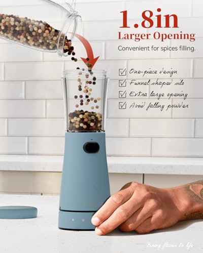 Electric Salt and Pepper Grinder Set with Storage Base (Blue)