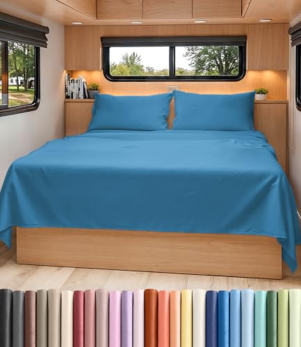 Short Queen Size 4 Piece Bed Sheet Set (20 - Denim Blue / Short Queen)