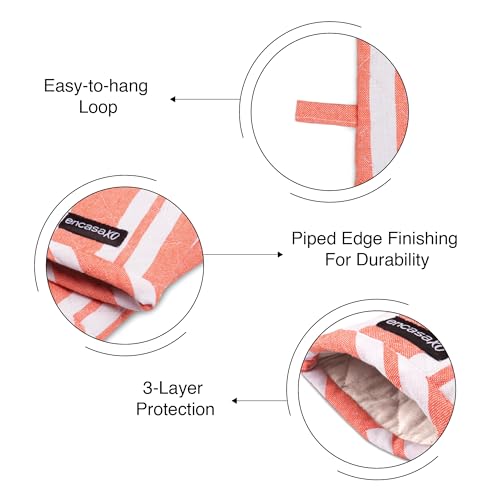 Oven Mitts Heat Resistant Kitchen Gloves (Oven Gloves / Franca Orange Stripes)