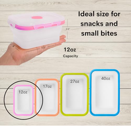 Collapsible Food Storage Containers with Lids (Assorted Colors 12oz-4pc)