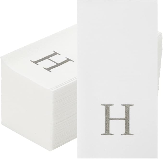 Luxenap 15.8 X 7.9 Inch Linen-Feel Guest Towels, 50 Lettered Hand Towels - Silver Letter 'H', Sans Serif Font, White Paper Dinner Napkins, airlaid, For Restrooms And Tables - Restaurantware