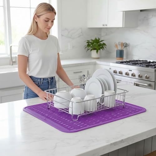 Silicone Dish Drying Mat for Multiple Usage (Purple / 24"L x 18"W)