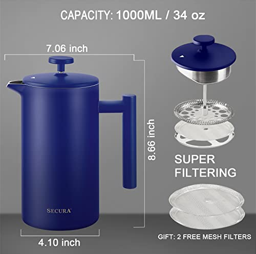 French Press Coffee Maker (Blue / 34 oz)