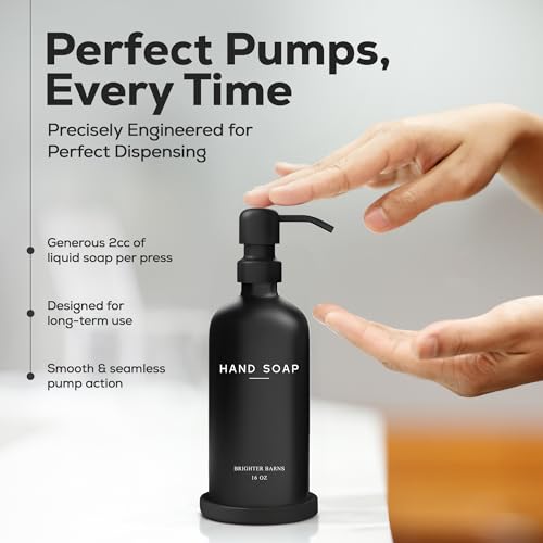 Black Glass Hand Soap Dispenser Bathroom Set by Brighter Barns (Black H)
