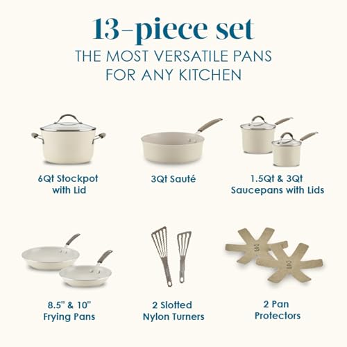 Cucina Ceramic Nonstick Cookware Pots and Pans Set (Almond / 13 Piece Ceramic)
