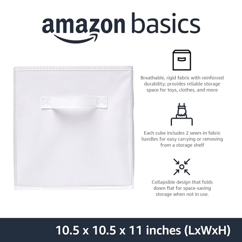 Collapsible Fabric Storage Cubes Organizer with Handles (White / 10.5"x10.5"x11")