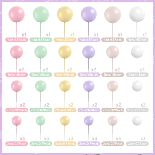 48 Pcs Balls Cake Topper Decorations Balloon Cupcake Toppers Foam Cake Topper Balls Cake Balls Decorations for Birthday Party Wedding Cake Decorating (48 Count)