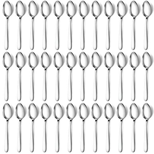 36 Pcs Dinner Spoons Set (36 Pcs 7.4'' Silver Dinner Spoons)