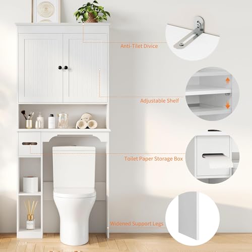 23.6 Inches Wide Toilet Rack with Over The Toilet Storage Cabinet (White 30"w)