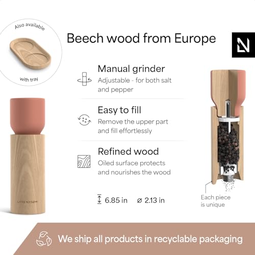Wooden Salt and Pepper Grinder Set Manual (Brick Red / Set of two manual grinders without wooden tray)