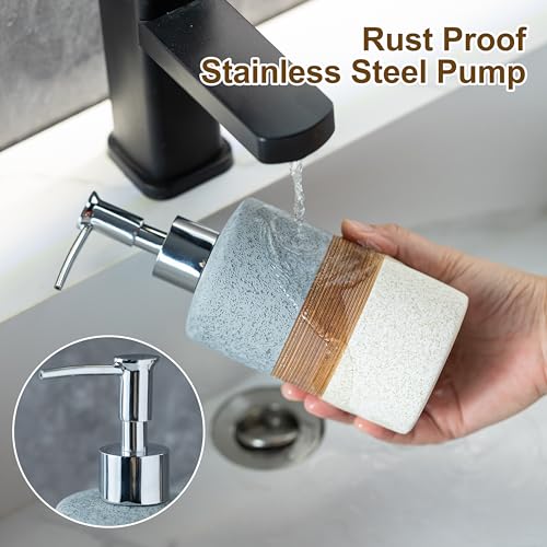 Ceramic Soap Dispenser Set of 2 (Gray and White / 2xSoap Dispenser Set with Tray)