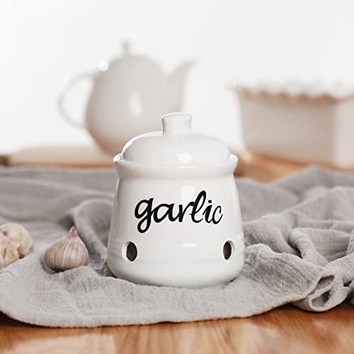 Garlic Keeper with Lid (White)