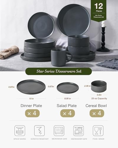 Star Stoneware Dinnerware Set (Matte Dark Charcoal)