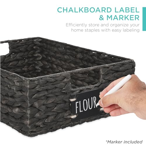 Set of 4 16x12in Large Water Hyacinth Pantry Baskets (12x16x5in / Black)