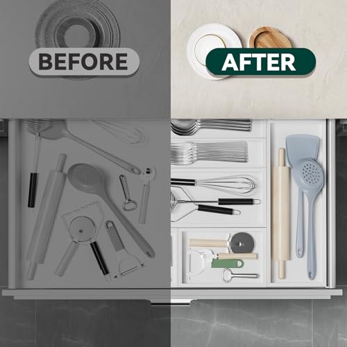 Bamboo Kitchen Drawer Organizer (9 x 6 x 2 Inch / White)
