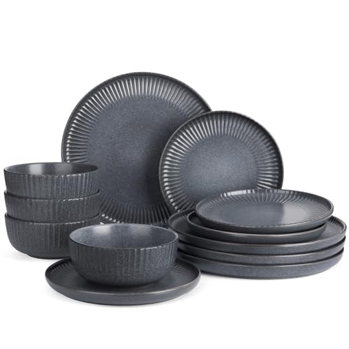Ceramic Plates and Bowls Sets (Matte Grey / Service for 4)