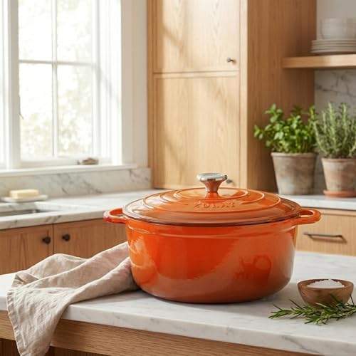 7.7 Quart Enameled Cast Iron Dutch Oven Pot with Lid (Orange / 7.7 Quart)