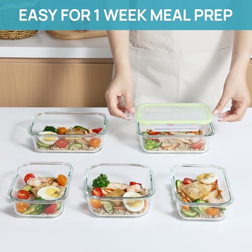 8 Pack Glass Food Storage Containers with Airtight Lids (Grass Green)