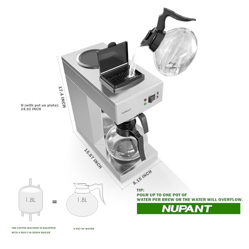 12 Cup Commercial Drip Coffee Maker 1.8L Pour Over Coffee Machines (1.8L)