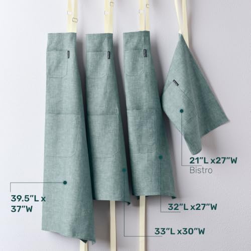 100% Pure Linen Apron (Stem Green / Ivory / 33 X 30 Inch)