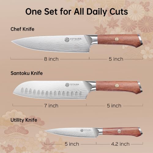 3 PCS Japanese Kitchen Knife Set with Full Tang Rosewood Handle (3pcs knife set)