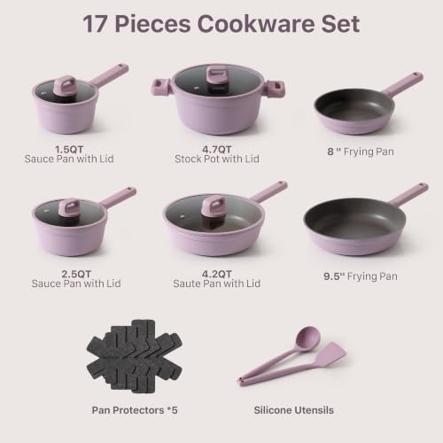Nonstick Pots and Pans Set (Lavender / 17pcs)
