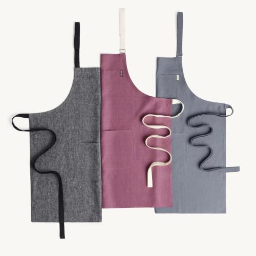 100% Linen Kitchen Apron Grey (Grey / 32 X 27 Inch)