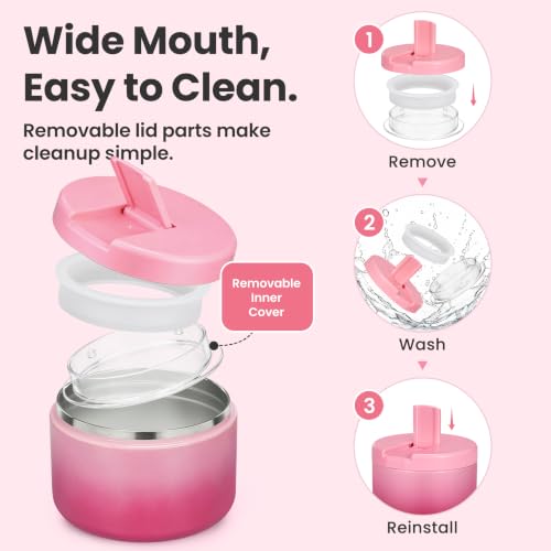 12oz Insulated Vacuum Food Jar with Buckle Lid Wide Mouth Soup Thermo for Hot Food Kids Leakproof Stainless Steel Lunch Container (Gradient Pink / 12OZ)