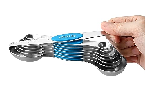 Stainless Steel 8 Magnetic Measuring Spoons for Kitchen (Teal / 1-Pack)