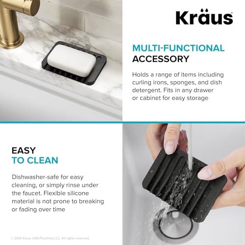 Self Draining Silicone Dish Drying Mat and Silicone Soap Dish Holder for Bathroom or Kitchen Counter in Black (Drying Mat & Soap Holder / Black)