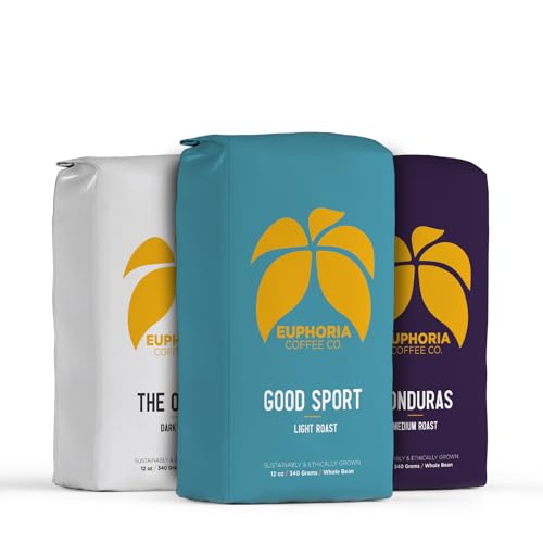 EUPHORIA COFFEE CO. Whole Bean Variety Pack with Good Sport Light Roast (12 Ounce (Pack of 3))