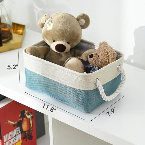 Fabric Storage Bin with Handles (White And Green / Small -11.8Lx7.9Wx5.2H)