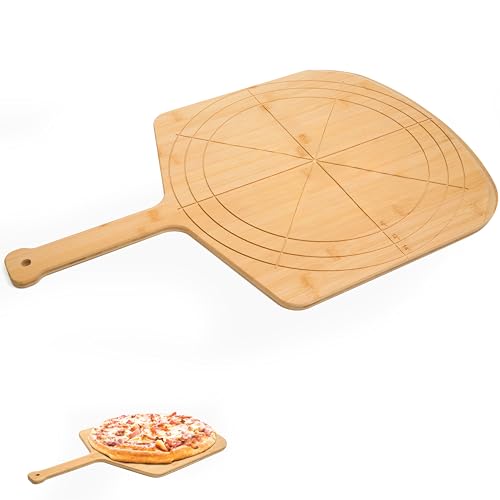 Wooden Pizza Peel 14 Inch Board with Engraved Sizes (Natural(14 inch))