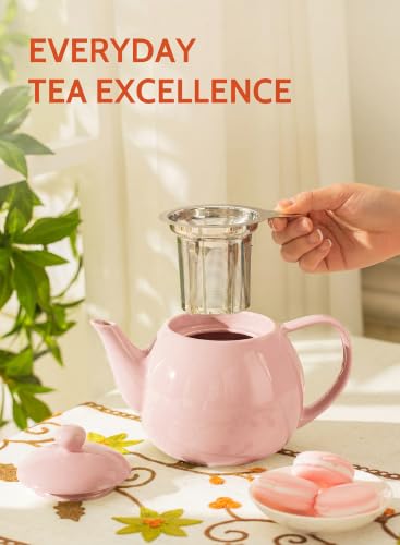 Porcelain Teapot 27 oz with Infuser for Loose Leaf Tea (Pink / 27oz (with infuser))