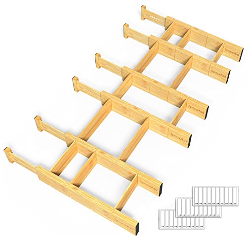 Bamboo Drawer Dividers with Inserts and Labels (13.25-17 inch)